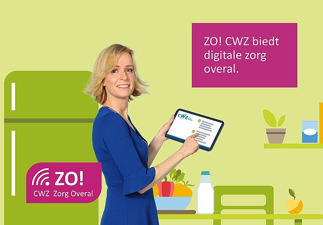 Zorg overal: patiënt in keuken met tablet | CWZ Nijmegen